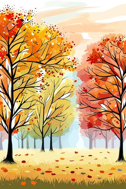 Plik wektorowy pionowy jesienny krajobraz las niebieski obłok niebo na tle wzgórz i gór żółty
