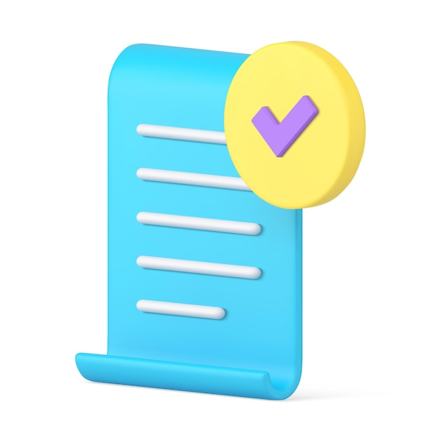 Plik wektorowy pionowy niebieski formularz dokumentu tekstowego ukończone codzienne zadania przypomnienie znacznik wyboru 3d ikona realistyczny wektor