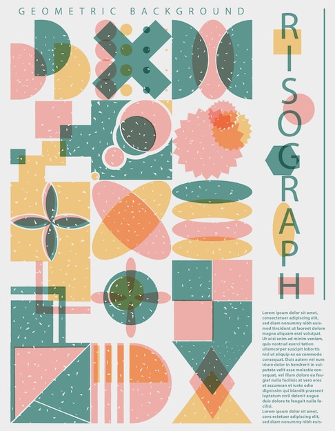 Pionowy Plakat Z Efektem Riso Abstrakcyjne Kształty Geometryczne Wzór Styl Risograph