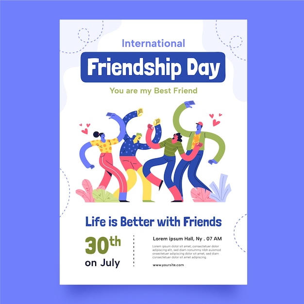 Plik wektorowy pionowy szablon plakatu na obchody dnia przyjaźni