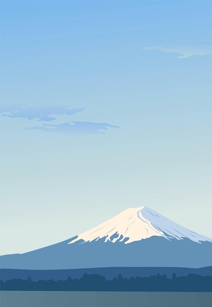 Pionowy widok góry Fuji Krajobraz z szczytem góry w Japonii Godzina słońca Zenit Słynny punkt orientacyjny Tapety projektowanie banerów z naturalnym krajobrazem Niebo słońce woda
