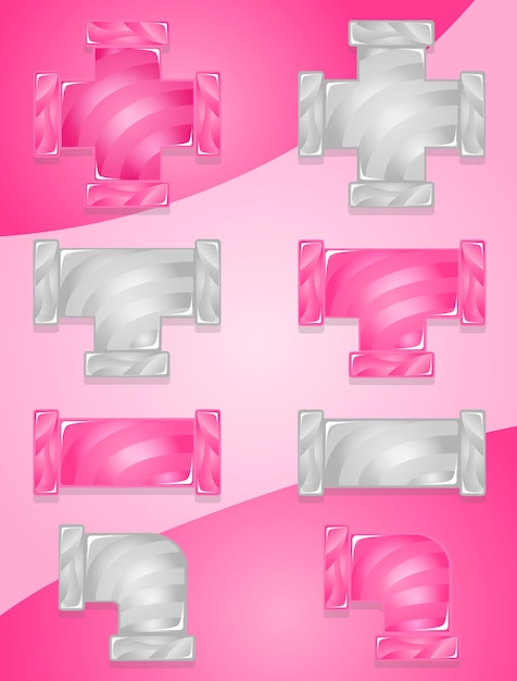 Pipes Plumbing Color Pink And Gray Candy Icon Set