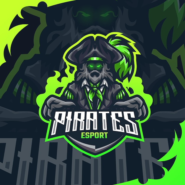 Pirackie Logo Gier E-sportowych Premium Wektor