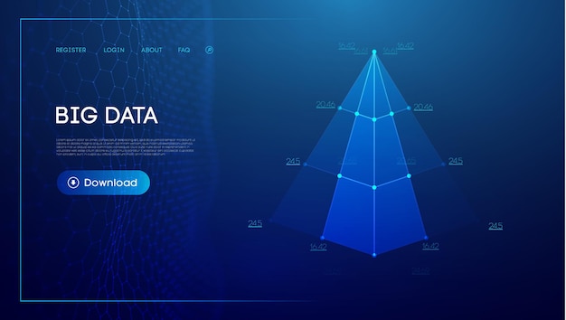 Piramida biznesowa technologia tło Tech wektor trójkąt abstrakcyjne tło Model szkieletowy Piramida 3d