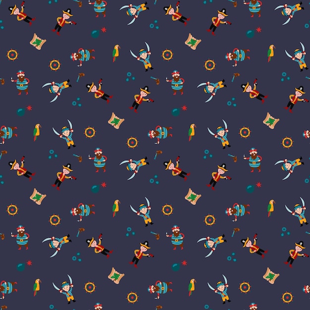 Pirat Bez Szwu Deseń Piraci Mapa Skarbów Papuga Bomba Projekt Tkaniny Tekstylnej Tapety