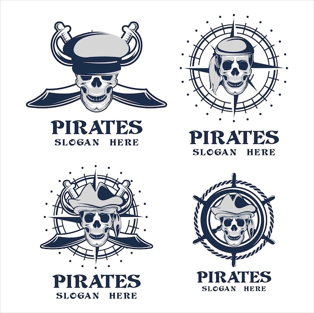Pirate Skull Logo Zestaw Z Stylu Vintage W Czerni I Bieli