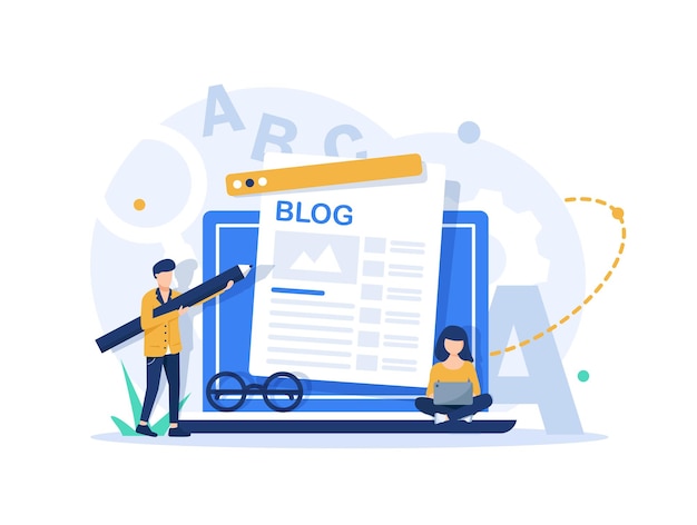 Pisarz treści Koncepcja tworzenia artykułów na blogu z postaciami ludzi praca freelancer biznes