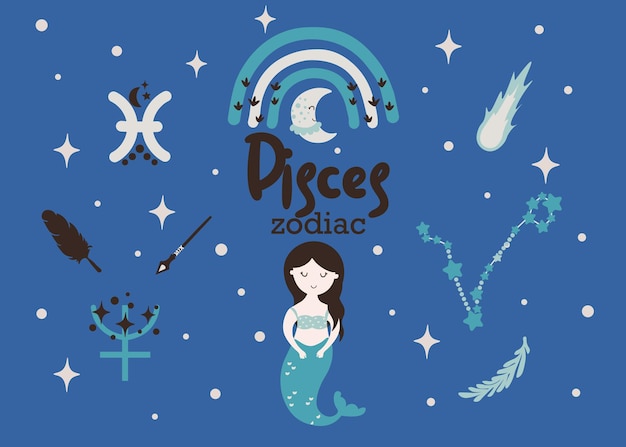 Pisces Baby Znak Zodiaku Clipart, Konstelacja Na Białym Tle Ilustracja Wektorowa Na Białym Tle.