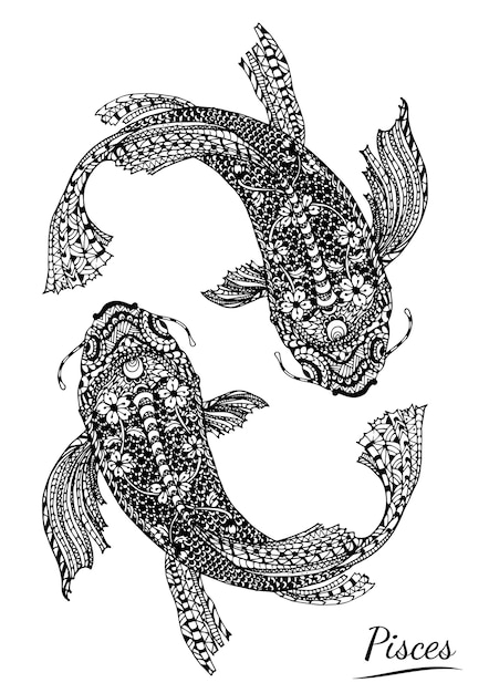 Pisces Zodiaku Ręcznie Rysunek