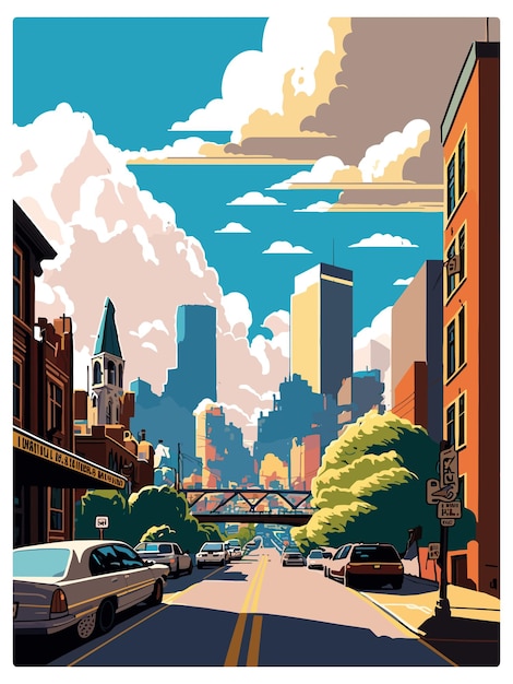 Plik wektorowy pittsburgh pensylwania vintage plakat podróżniczy pamiątkowa pocztówka portret malarstwo wpa ilustracja