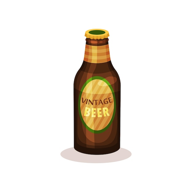 Plik wektorowy piwo w szklanej butelce z etykietą vintage napój napój alkoholowy płaski wektor na plakat reklamowy lub baner browaru
