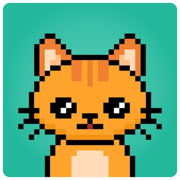 Pixel 8-bitowa Głowa Kota. Portret Zwierząt Dla Zasobów Gry W Ilustracji Wektorowych