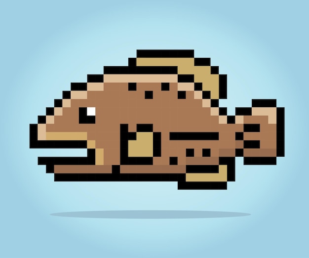 Pixel 8-bitowa Ryba Pstrąg Potokowy Zwierzęta Dla Zasobów Gry Na Ilustracji Wektorowych