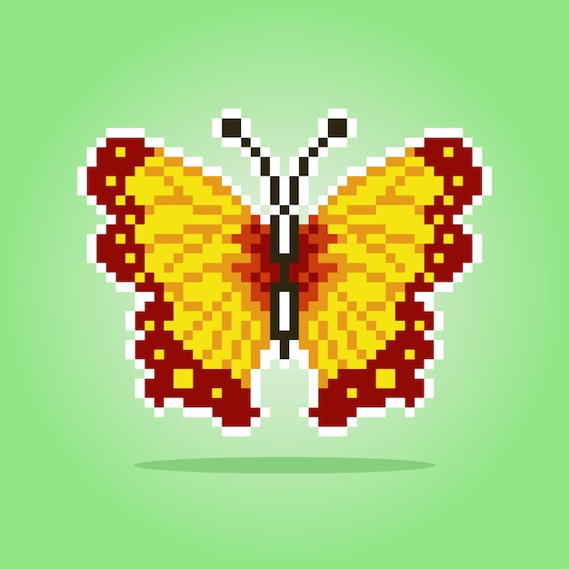 Pixel 8-bitowy Motyl Zwierzę Dla Zasobów Gier Na Ilustracji Wektorowych