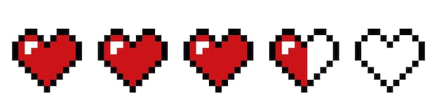 Pixel art 8bitLiniowy zestaw ikon serca na białym tle Symbol miłości Elementy szablonu projektu mediów społecznościowychIlustracja wektorowa Grafika wektorowaKropkowane ilustracja pop-artuEPS 10
