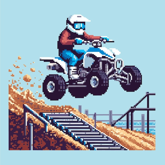 Plik wektorowy pixel art biker na atv 8 bit pixel retro gra wektorowa