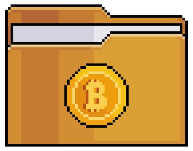 Pixel Art Bitcoin Folder Przechowuje Ikonę Wektora Krypto Dla Gry 8-bitowej Na Białym Tle