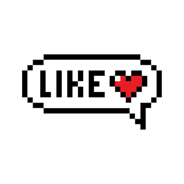 Pixel art chat bąbel z Pixel Red Hearts i świat Like Feedback emotikon Ilustracja wektorowa