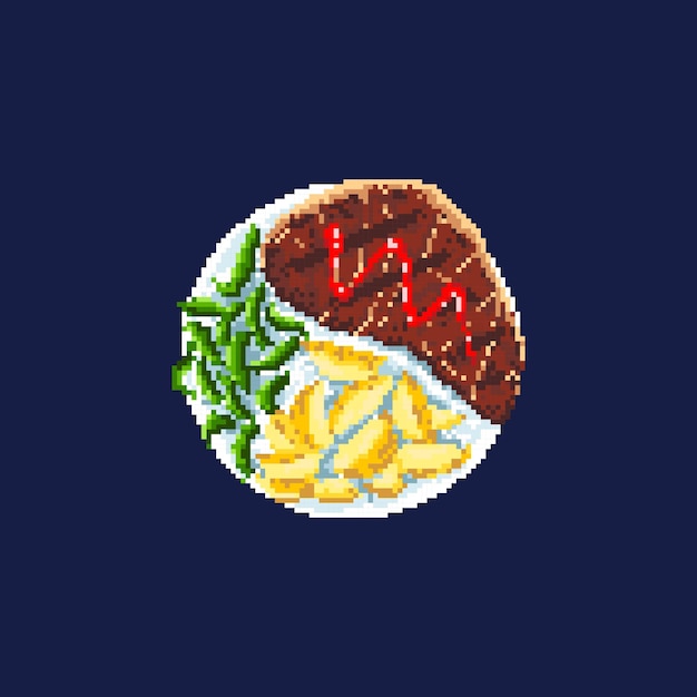Pixel Art Food Pixel Food Na Talerzu Stek Z Fasolą I Ziemniakami Na Talerzu