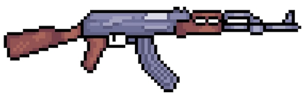 Pixel Art Karabin Ak 47 Ikona Wektora Broni Palnej Do Gry 8-bitowej Na Białym Tle