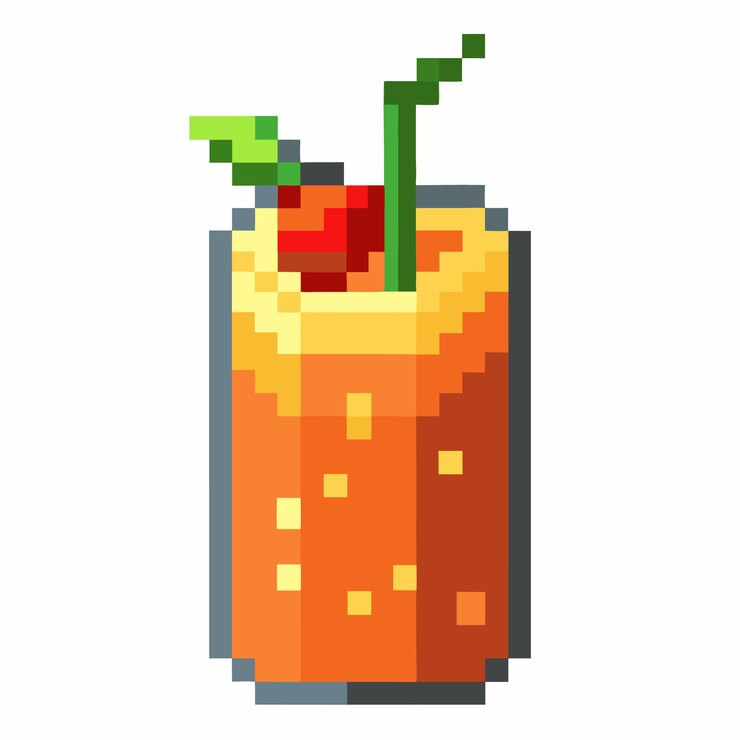 Pixel Art Pomarańczowy napój z wiśnią i słomą Retro Gaming Style Ilustracja napojów