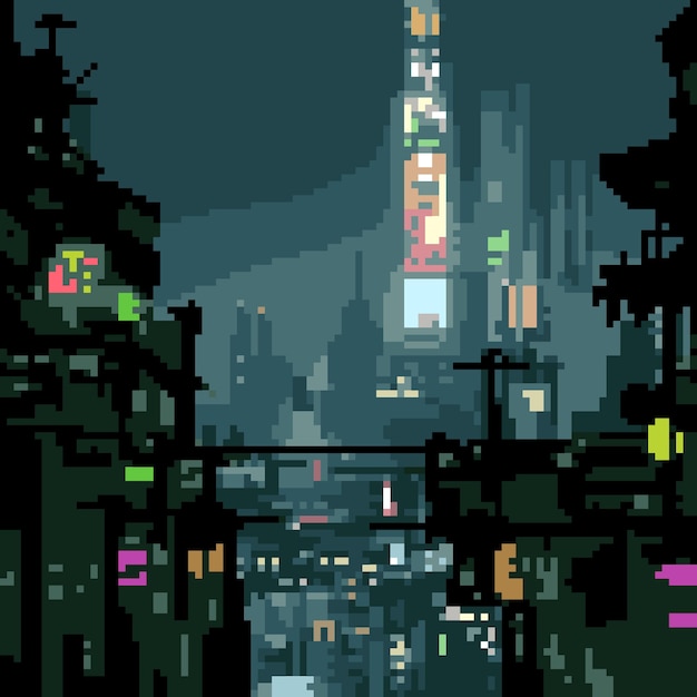 Pixel Art Przyszłości Scifi City