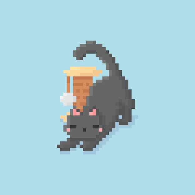 Pixel art rozciągania kotka z zabawką