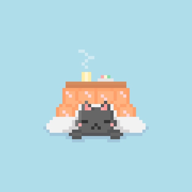 Pixel art śpiącego kotka w kotats