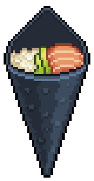 Pixel Art Temaki Sushi, Ikona Wektora Japońskiego Jedzenia Dla 8-bitowej Gry Na Białym Tle