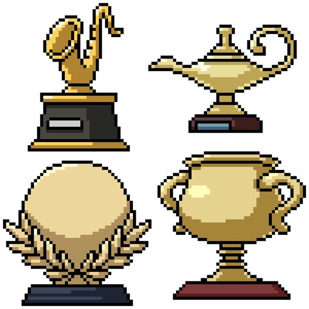 Pixel Art Zestaw Pojedyncze Złote Trofeum