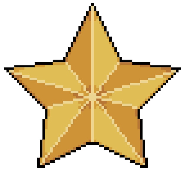 Pixel Art Złota Gwiazda Bożego Narodzenia Ozdobna Ikona Wektora Gwiazdy Do Gry 8-bitowej Na Białym Tle
