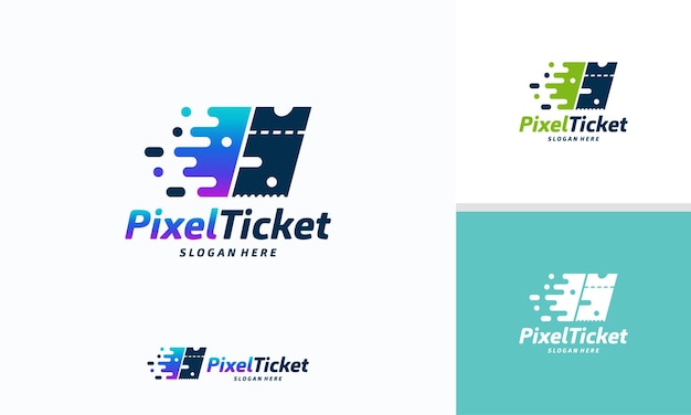 Pixel Ticket Projektuje Wektor Koncepcyjny, Szablon Logo Digital Ticket