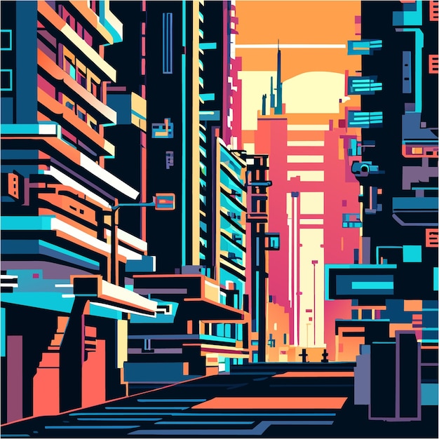 Plik wektorowy pixelated cyberpunk utopia glitch art city