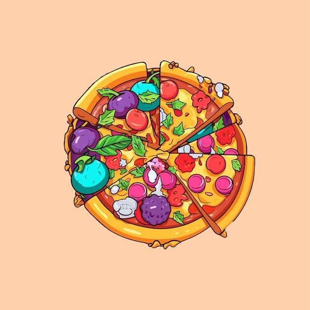 Plik wektorowy pizza fajne kolory kawaii clip art ilustracji dla sieci plakat menu