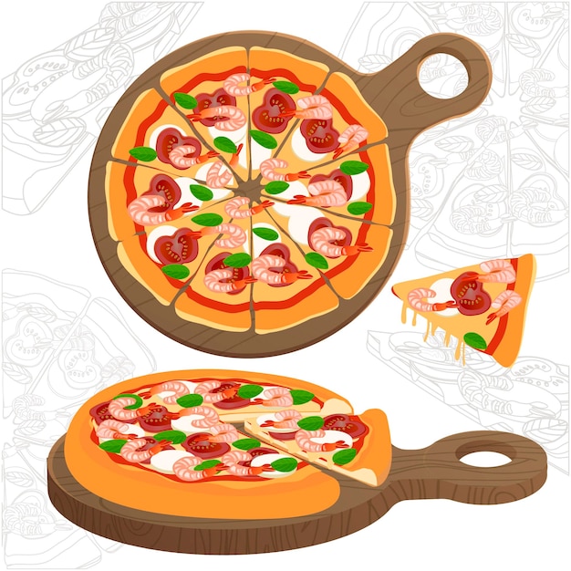 Pizza Margarita Na Blasze Ser Mozzarella Pomidory Krewetka Bazylia Pizza Pokrojona Na Kawałki