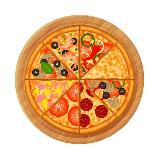 Pizza na drewnianym talerzu.