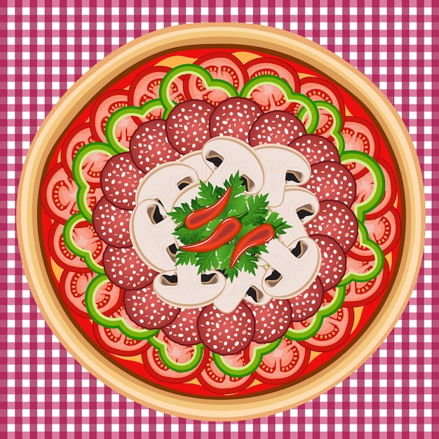 Pizza O Okrągłym Kształcie Z Różnymi Składnikami Vector