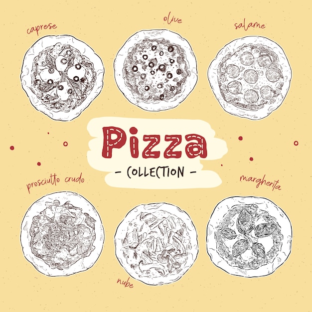 Pizza Odgórny Widok Ustawiający Z Różnymi Składnikami Ilustracyjnymi