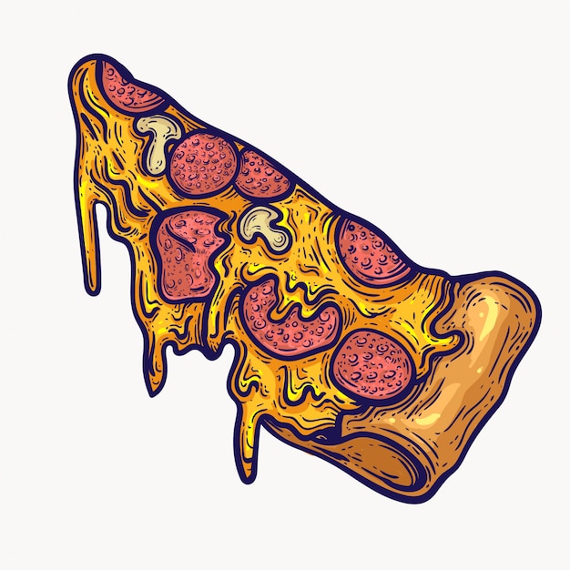 Pizza Odizolowywał Ilustracyjnego Klamerki Sztuki Graficznego Projekta Element. Tłusta Pizza Z Kapiącym Serem