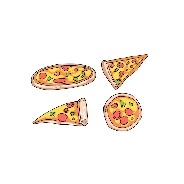 pizza ręcznie rysowane doodle ilustracje wektor zestaw