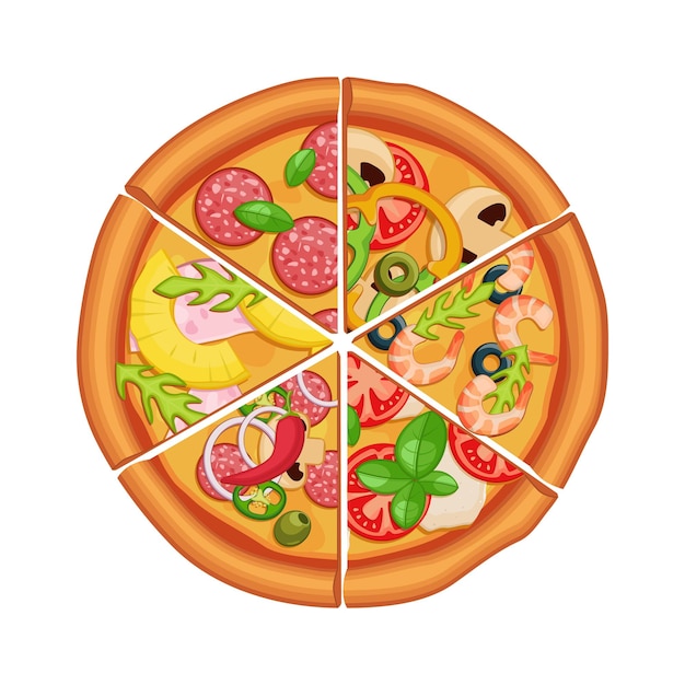 Pizza składająca się z różnych kawałków Sześć rodzajów