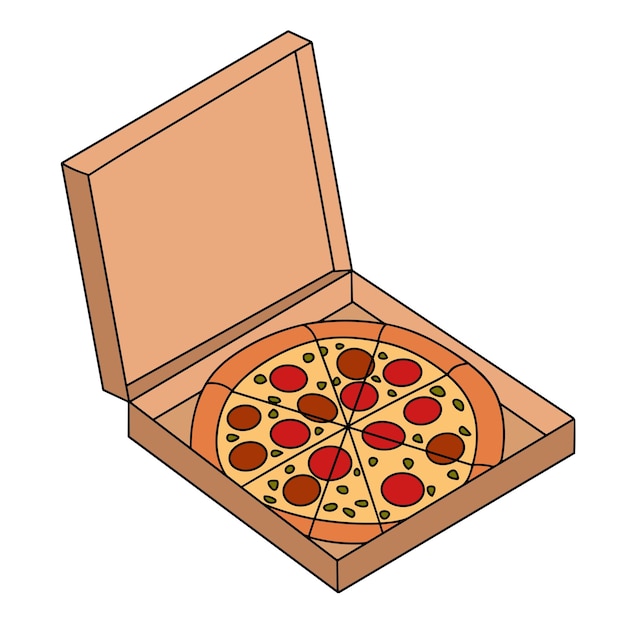 Plik wektorowy pizza w pudełku z kolorowym konturem ręcznie rysowane doodle pizzy na białym tle ręcznie rysowane