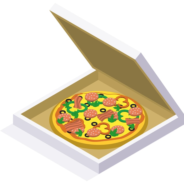 Plik wektorowy pizza w pudełku z otwartą pokrywą