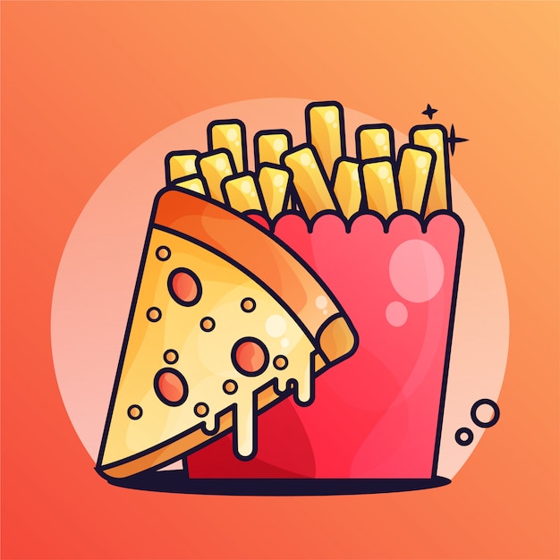 Pizza z frytkami Gradient ilustracji