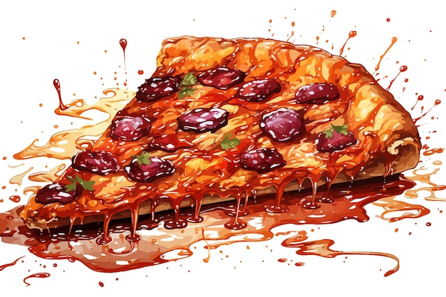 Plik wektorowy pizza z kreskówek, mięso, pepperoni, salamy, menu, kolacja, posiłek, obiad, kolorowa kuchnia.