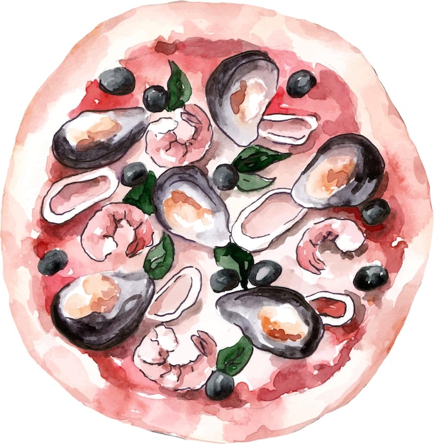 Pizza Z Owocami Morza Na Białym Talerzu Włoskie Jedzenie Małże Krewetki Kalmary