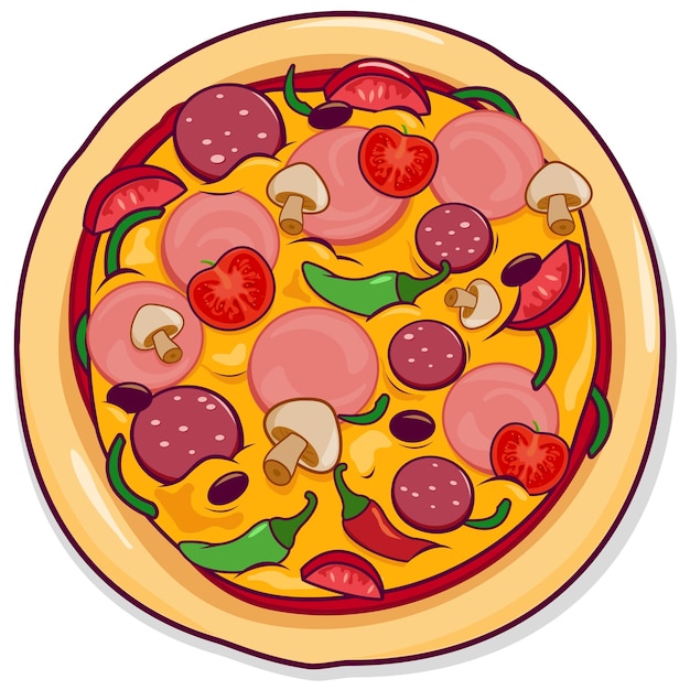 Pizza z pepperoni i serem Włoska pizzeria z pomidorami i grzybami Z góry