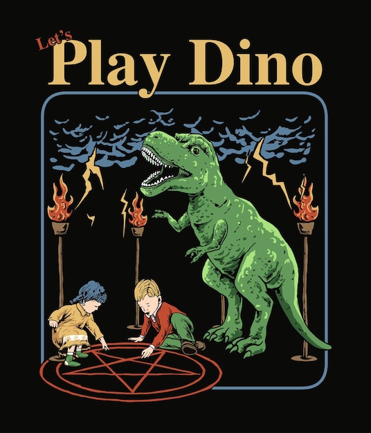 Plac zabaw dla dzieci z motywem dinozaurów w stylu vintage Ilustracja