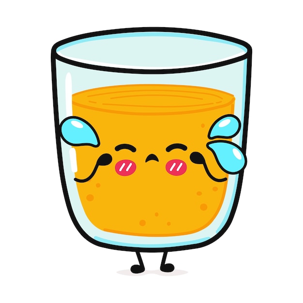 Płacz szklanka soku charakter Wektor ręcznie rysowane kreskówka kawaii charakter ilustracja ikona izolowany na białym tle Smutna szklanka soku koncepcja postaci