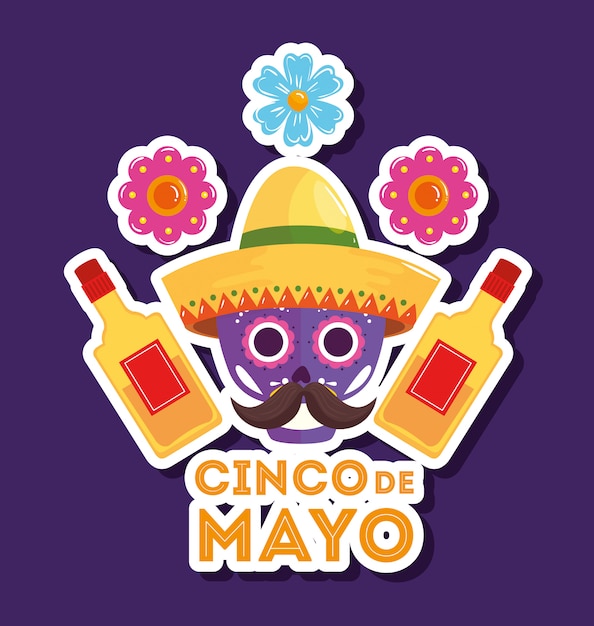 Plakat Cinco De Mayo Z Czaszką I Ozdobami